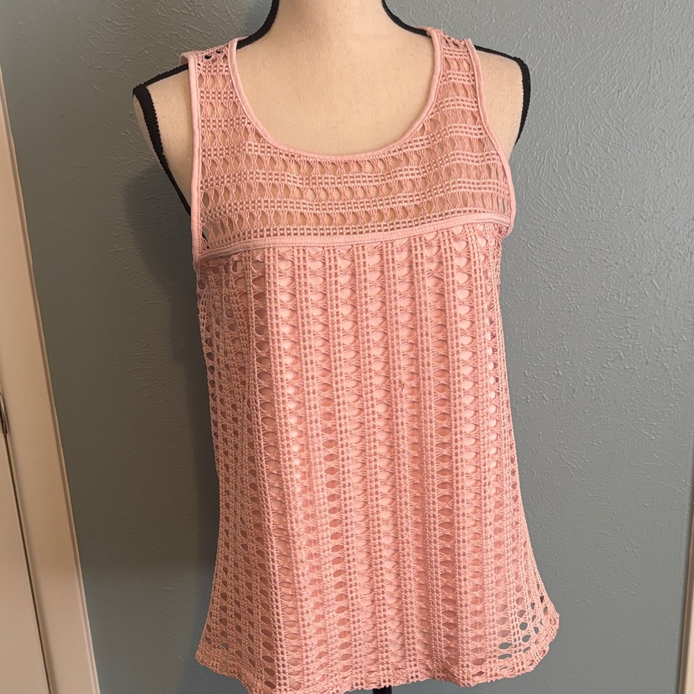 NAIF Pink Crochet Knit Tank Top